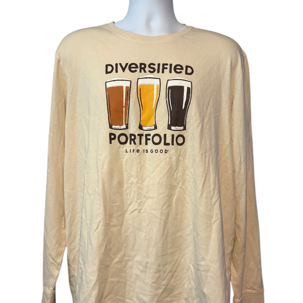 Life Is Good Men's Beer Pint Glass Tan Long Sleeve Tee Large